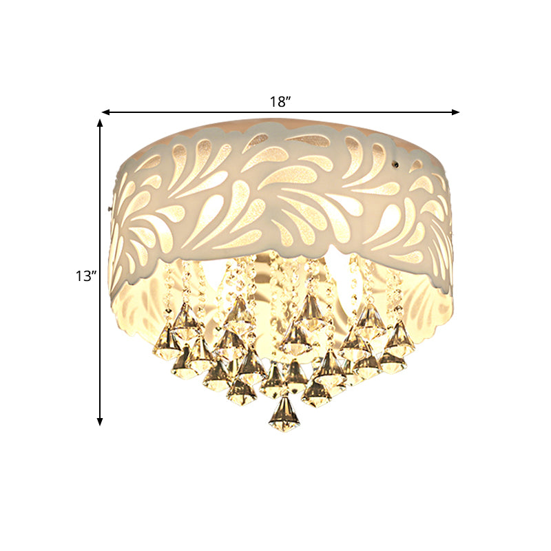 18"/23.5"/12.5" Wide Cone Flushmount Modern Clear Crystal 8/12-Bulb/LED White Ceiling Light Fixture with Drum Shade Clearhalo 'Ceiling Lights' 'Close To Ceiling Lights' 'Close to ceiling' 'Flush mount' Lighting' 1427191