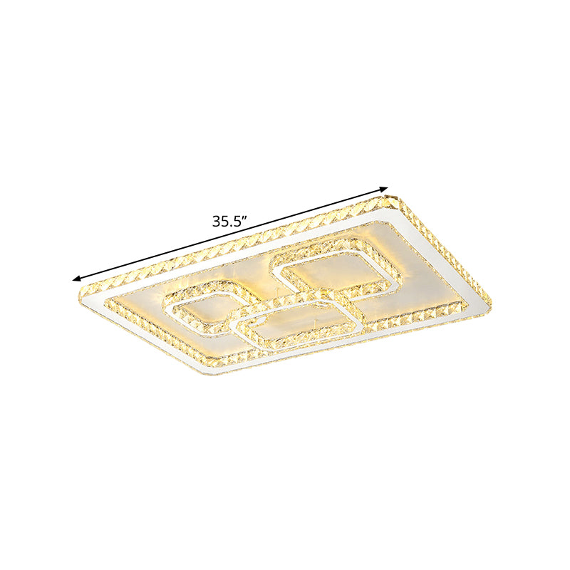 Chrome Square LED Flush Mount Lamp Modern Beveled Glass Close to Ceiling Lamp in Warm/White Light, 16.5"/20.5"/35.5" Wide - Clearhalo - 'Ceiling Lights' - 'Close To Ceiling Lights' - 'Close to ceiling' - 'Flush mount' - Lighting' - 1427215