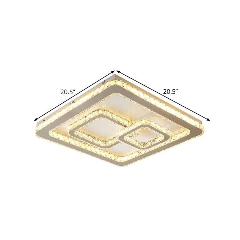 Chrome Square LED Flush Mount Lamp Modern Beveled Glass Close to Ceiling Lamp in Warm/White Light, 16.5"/20.5"/35.5" Wide - Clearhalo - 'Ceiling Lights' - 'Close To Ceiling Lights' - 'Close to ceiling' - 'Flush mount' - Lighting' - 1427221