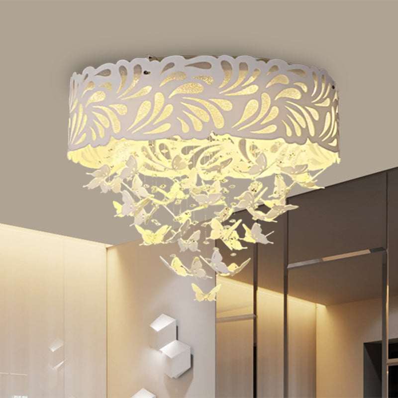 8/12-Head/LED Conical Flush Light Contemporary Crystal Drop Close to Ceiling Lighting in White, 18"/23.5"/12.5" Wide White 23.5" Clearhalo 'Ceiling Lights' 'Close To Ceiling Lights' 'Close to ceiling' 'Flush mount' Lighting' 1427243