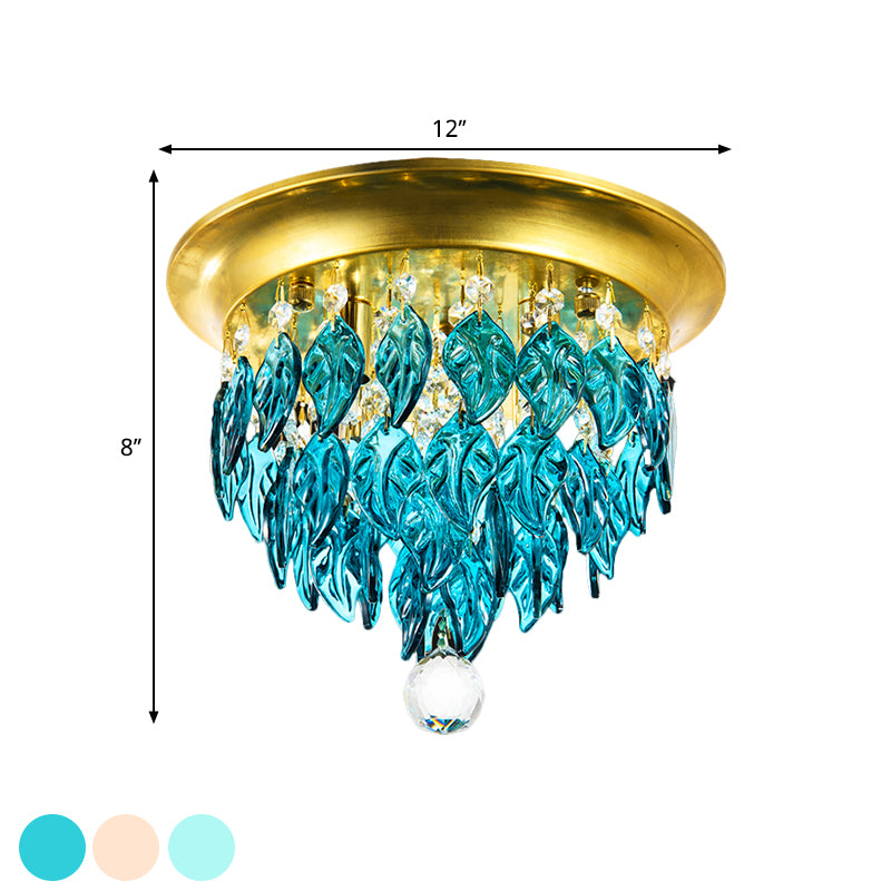 Leave Flush Mount Lamp Modern Style Clear/Clear and Blue/Lake Blue Crystal 4 Bulbs Sleeping Room Ceiling Light in Gold - Clearhalo - 'Ceiling Lights' - 'Close To Ceiling Lights' - 'Close to ceiling' - 'Flush mount' - Lighting' - 1427271