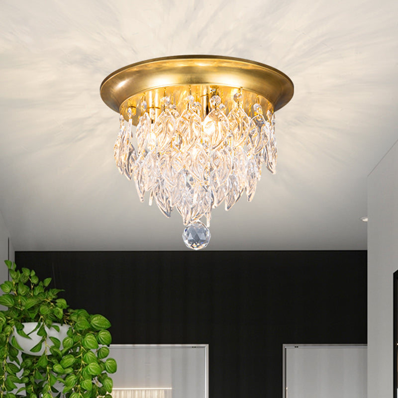Leave Flush Mount Lamp Modern Style Clear/Clear and Blue/Lake Blue Crystal 4 Bulbs Sleeping Room Ceiling Light in Gold - Clear - Clearhalo - 'Ceiling Lights' - 'Close To Ceiling Lights' - 'Close to ceiling' - 'Flush mount' - Lighting' - 1427272