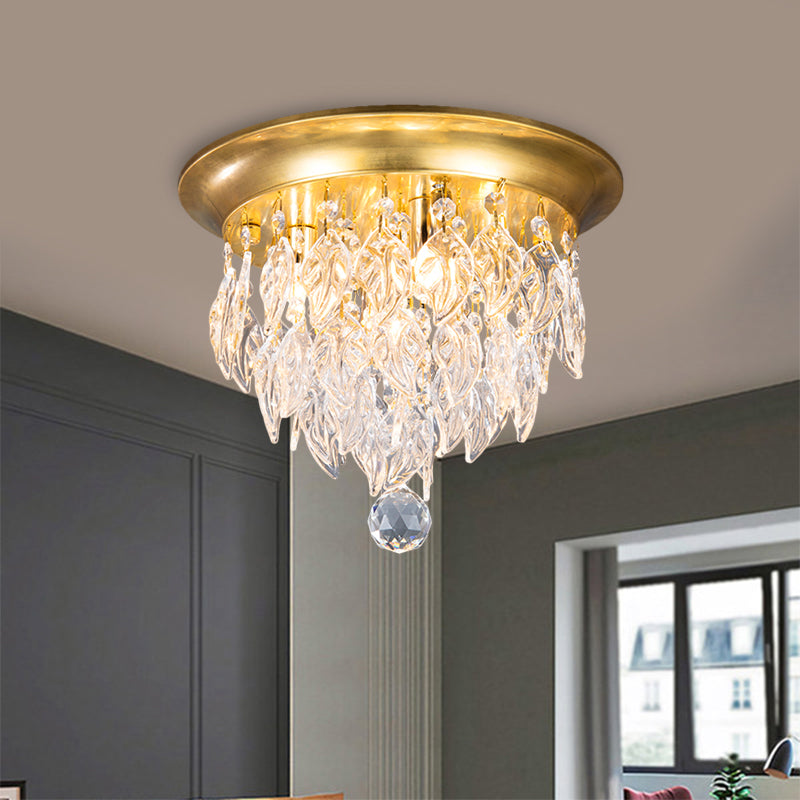 Leave Flush Mount Lamp Modern Style Clear/Clear and Blue/Lake Blue Crystal 4 Bulbs Sleeping Room Ceiling Light in Gold - Clearhalo - 'Ceiling Lights' - 'Close To Ceiling Lights' - 'Close to ceiling' - 'Flush mount' - Lighting' - 1427273