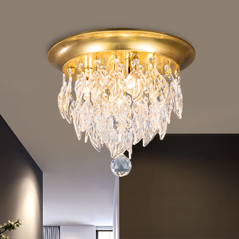 Leave Flush Mount Lamp Modern Style Clear/Clear and Blue/Lake Blue Crystal 4 Bulbs Sleeping Room Ceiling Light in Gold - Clearhalo - 'Ceiling Lights' - 'Close To Ceiling Lights' - 'Close to ceiling' - 'Flush mount' - Lighting' - 1427274