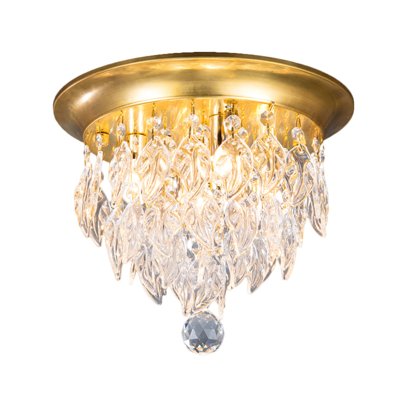Leave Flush Mount Lamp Modern Style Clear/Clear and Blue/Lake Blue Crystal 4 Bulbs Sleeping Room Ceiling Light in Gold - Clearhalo - 'Ceiling Lights' - 'Close To Ceiling Lights' - 'Close to ceiling' - 'Flush mount' - Lighting' - 1427275