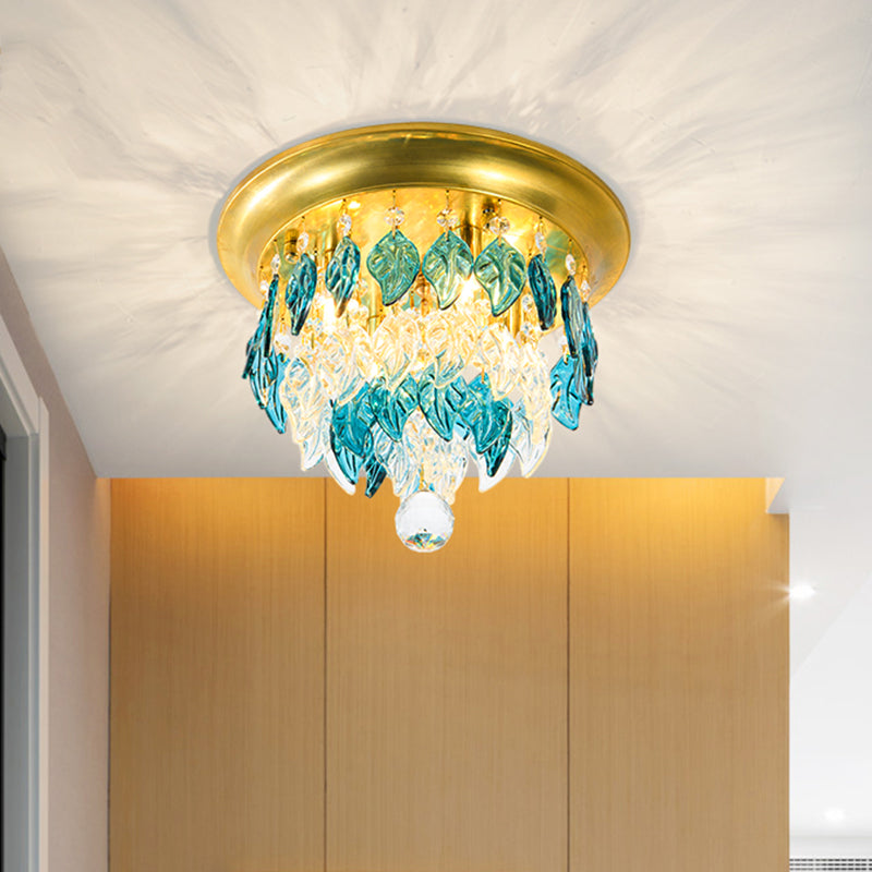 Leave Flush Mount Lamp Modern Style Clear/Clear and Blue/Lake Blue Crystal 4 Bulbs Sleeping Room Ceiling Light in Gold - Clearhalo - 'Ceiling Lights' - 'Close To Ceiling Lights' - 'Close to ceiling' - 'Flush mount' - Lighting' - 1427277