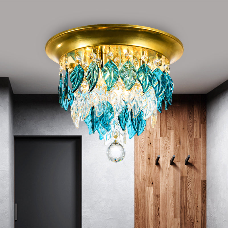 Leave Flush Mount Lamp Modern Style Clear/Clear and Blue/Lake Blue Crystal 4 Bulbs Sleeping Room Ceiling Light in Gold - Clearhalo - 'Ceiling Lights' - 'Close To Ceiling Lights' - 'Close to ceiling' - 'Flush mount' - Lighting' - 1427278