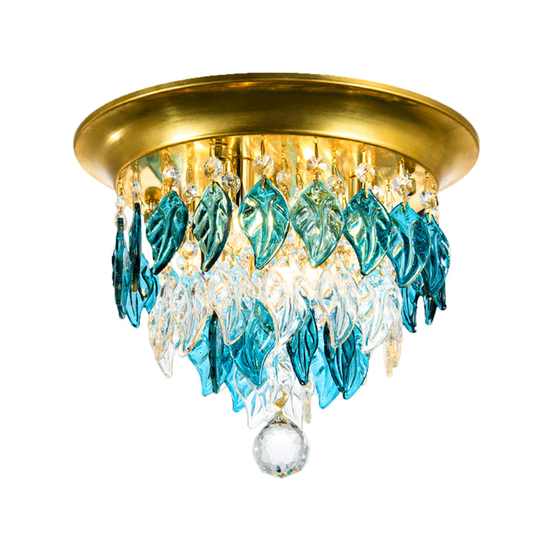 Leave Flush Mount Lamp Modern Style Clear/Clear and Blue/Lake Blue Crystal 4 Bulbs Sleeping Room Ceiling Light in Gold - Clearhalo - 'Ceiling Lights' - 'Close To Ceiling Lights' - 'Close to ceiling' - 'Flush mount' - Lighting' - 1427279