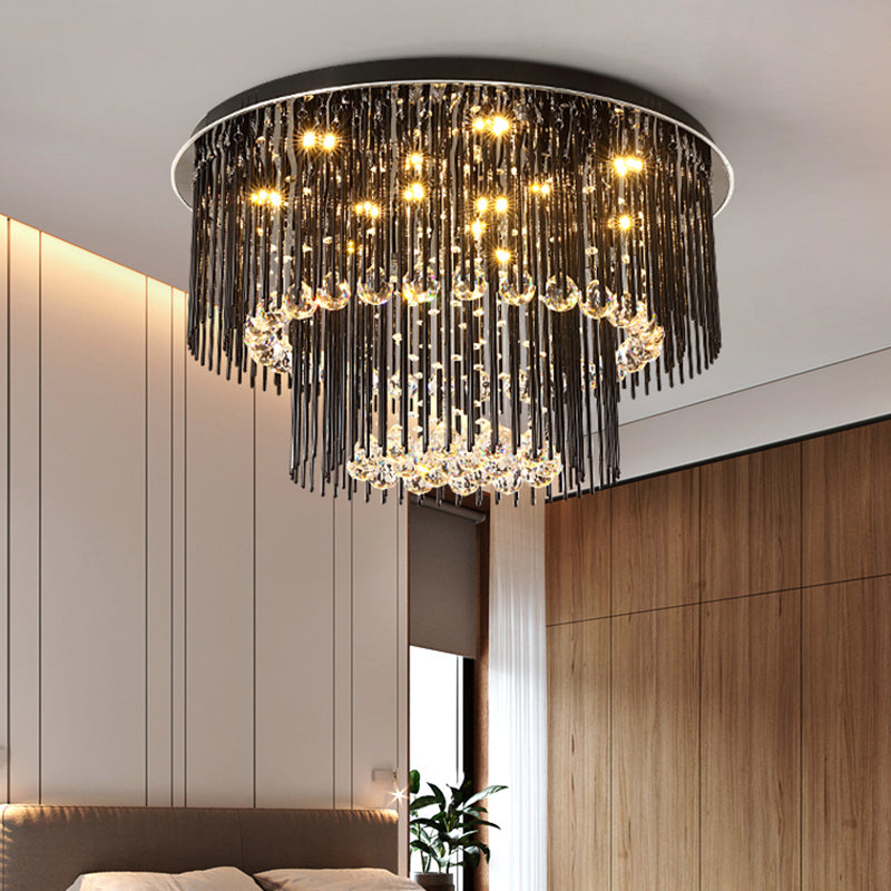 Modern Dual-Tiered Ceiling Flush Crystal Orbs LED Parlor Flush Mount Light Fixture in Black, 19.5"/23.5" Wide - Clearhalo - 'Ceiling Lights' - 'Close To Ceiling Lights' - 'Close to ceiling' - 'Flush mount' - Lighting' - 1427338