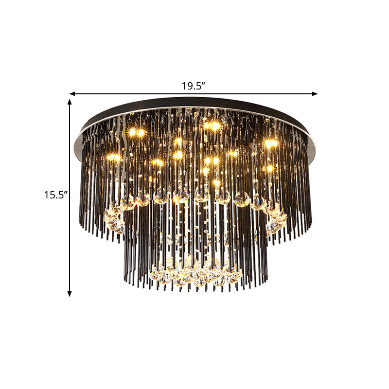 Modern Dual-Tiered Ceiling Flush Crystal Orbs LED Parlor Flush Mount Light Fixture in Black, 19.5"/23.5" Wide - Clearhalo - 'Ceiling Lights' - 'Close To Ceiling Lights' - 'Close to ceiling' - 'Flush mount' - Lighting' - 1427340