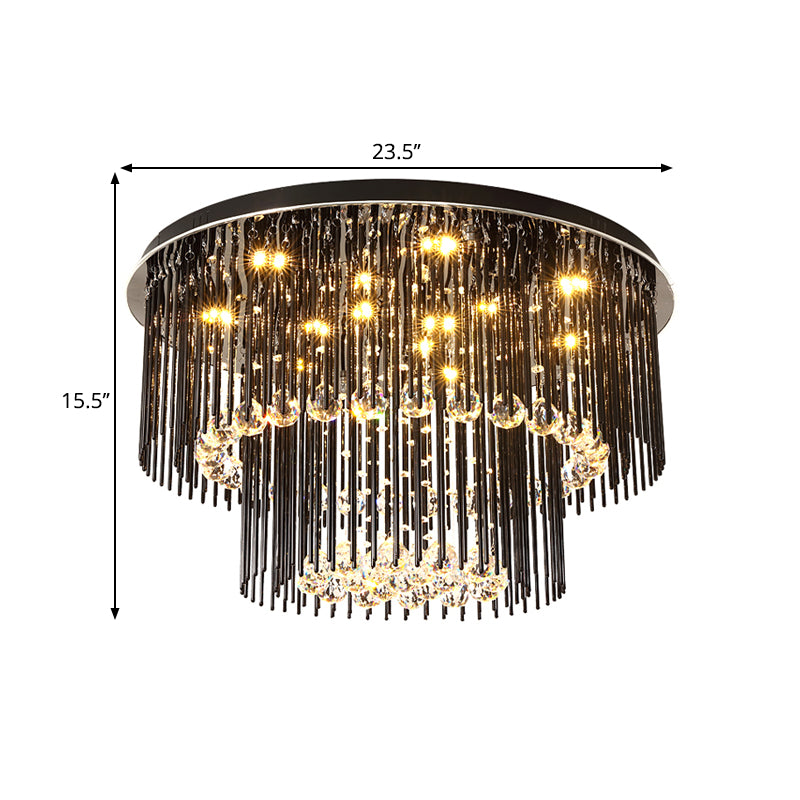 Modern Dual-Tiered Ceiling Flush Crystal Orbs LED Parlor Flush Mount Light Fixture in Black, 19.5"/23.5" Wide - Clearhalo - 'Ceiling Lights' - 'Close To Ceiling Lights' - 'Close to ceiling' - 'Flush mount' - Lighting' - 1427341