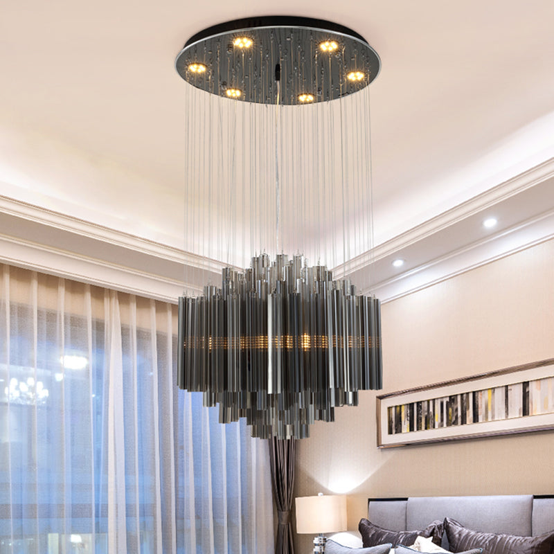 31.5"/35.5" Wide Hexagon Pendant Light Contemporary Black Crystal Rod LED Ceiling Hang Fixture Black Clearhalo 'Ceiling Lights' 'Modern Pendants' 'Modern' 'Pendant Lights' 'Pendants' Lighting' 1427348