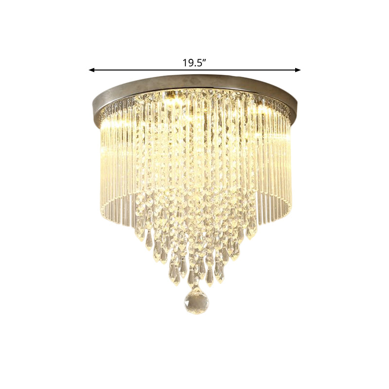 Contemporary LED Flushmount Lighting with Crystal Rod Shade Chrome Cylinder Close to Ceiling Lamp, 8"/19.5" Wide