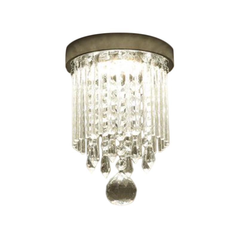 Contemporary LED Flushmount Lighting with Crystal Rod Shade Chrome Cylinder Close to Ceiling Lamp, 8"/19.5" Wide