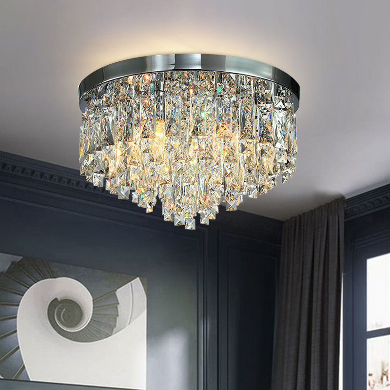 12"/18" Wide Modern Conical Ceiling Lamp Crystal Block 4/6-Bulb Flush Mount Lighting Fixture in Chrome Chrome Clearhalo 'Ceiling Lights' 'Close To Ceiling Lights' 'Close to ceiling' 'Flush mount' Lighting' 1427387