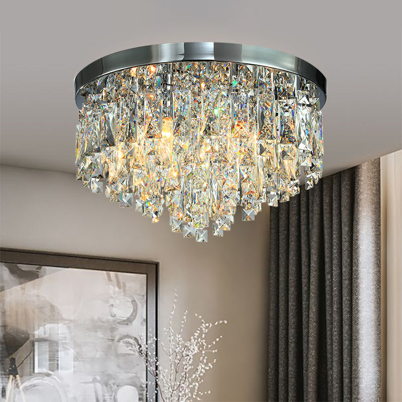 12"/18" Wide Modern Conical Ceiling Lamp Crystal Block 4/6-Bulb Flush Mount Lighting Fixture in Chrome Clearhalo 'Ceiling Lights' 'Close To Ceiling Lights' 'Close to ceiling' 'Flush mount' Lighting' 1427388