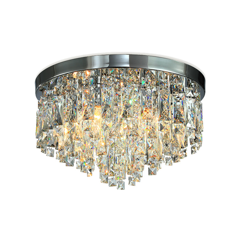 12"/18" Wide Modern Conical Ceiling Lamp Crystal Block 4/6-Bulb Flush Mount Lighting Fixture in Chrome Clearhalo 'Ceiling Lights' 'Close To Ceiling Lights' 'Close to ceiling' 'Flush mount' Lighting' 1427389
