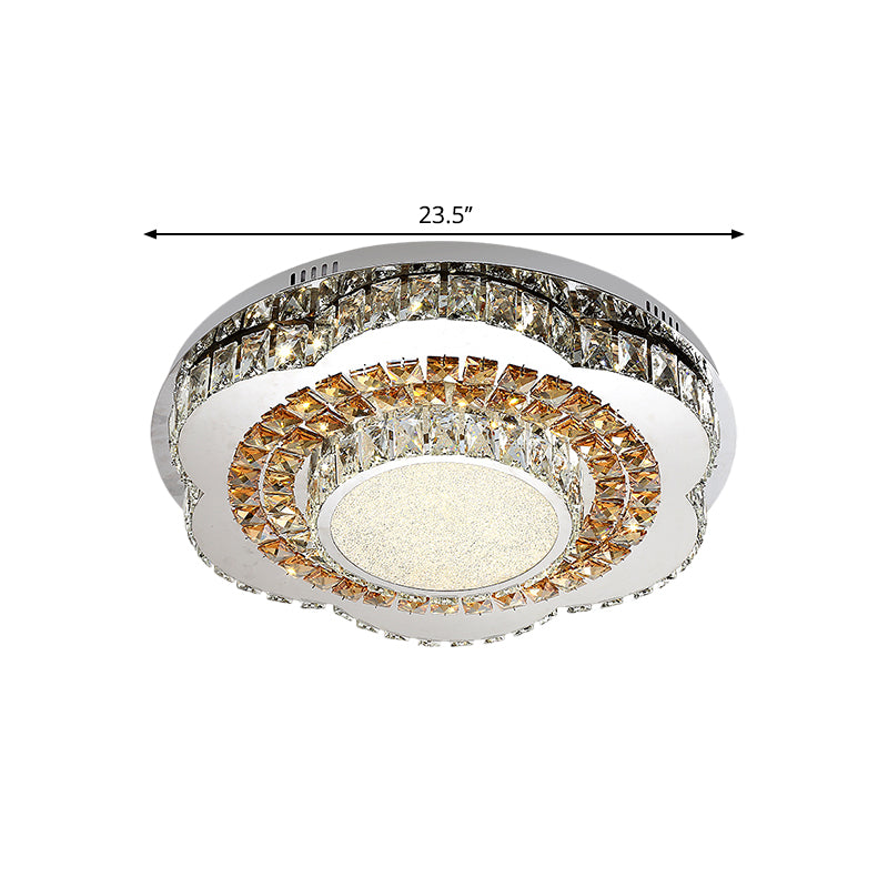 LED Flower-Shape Flush Mount Fixture Modern Beveled Crystal Ceiling Mounted Lighting in Chrome - Clearhalo - 'Ceiling Lights' - 'Close To Ceiling Lights' - 'Close to ceiling' - 'Flush mount' - Lighting' - 1427410