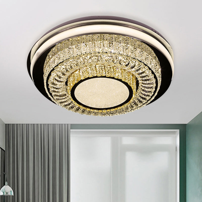 Crystal Block LED Round Flushmount Contemporary Close to Ceiling Lighting Fixture in Chrome