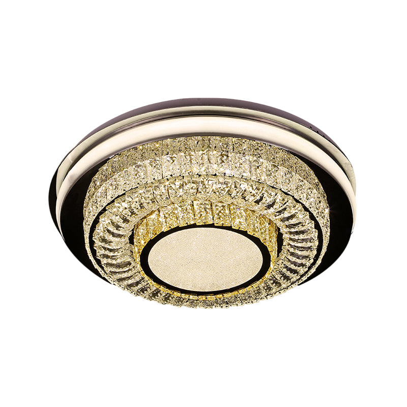 Crystal Block LED Round Flushmount Contemporary Close to Ceiling Lighting Fixture in Chrome