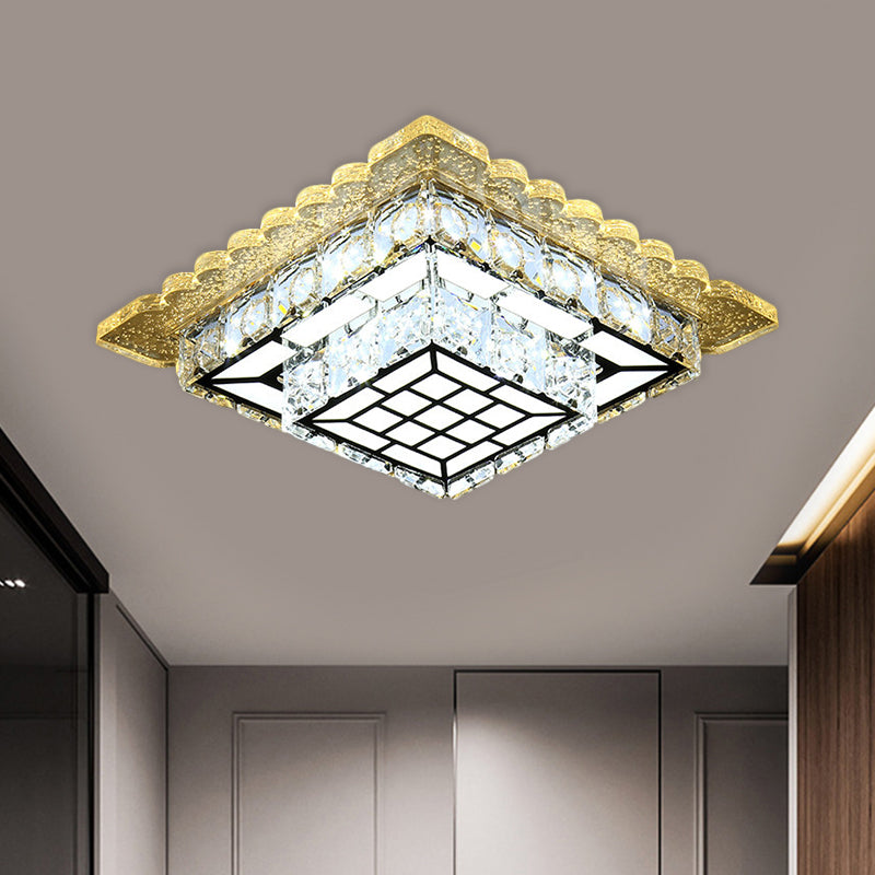 Round/Square Flush Light Fixture Modern Hand-Cut Crystal LED Chrome Ceiling Flush Mount for Balcony Chrome Square Plate Clearhalo 'Ceiling Lights' 'Close To Ceiling Lights' 'Close to ceiling' 'Flush mount' Lighting' 1427425