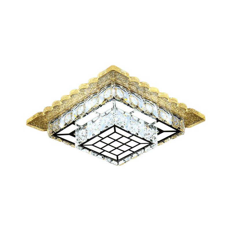 Round/Square Flush Light Fixture Modern Hand-Cut Crystal LED Chrome Ceiling Flush Mount for Balcony Clearhalo 'Ceiling Lights' 'Close To Ceiling Lights' 'Close to ceiling' 'Flush mount' Lighting' 1427428