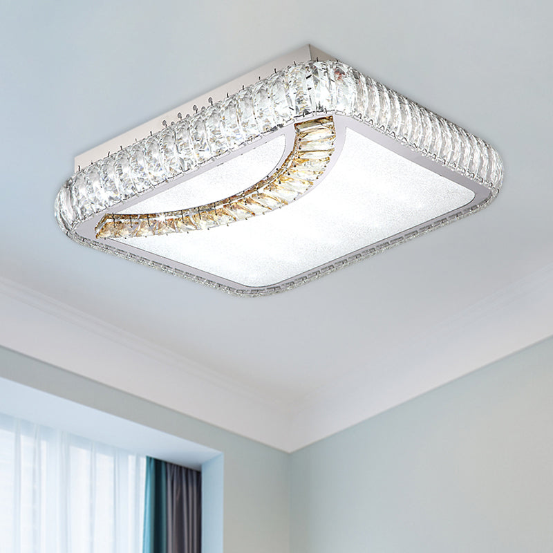 Square/Round LED Ceiling Mounted Light Contemporary Beveled Glass Restaurant Flush Mount Lamp in Chrome Clearhalo 'Ceiling Lights' 'Close To Ceiling Lights' 'Close to ceiling' 'Flush mount' Lighting' 1427436