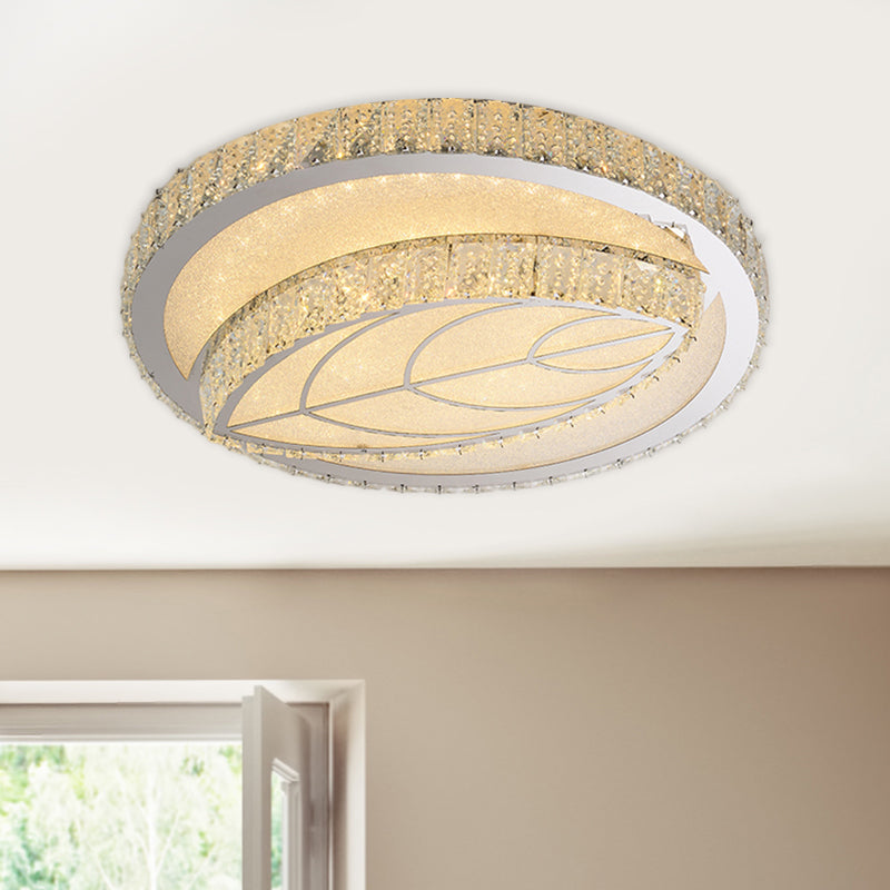 Modern Leave/Circle Flush Light Bevel Cut Glass Sleeping Room LED Ceiling Mounted Fixture in Chrome - Chrome - Leaf - Clearhalo - 'Ceiling Lights' - 'Close To Ceiling Lights' - 'Close to ceiling' - 'Flush mount' - Lighting' - 1427439