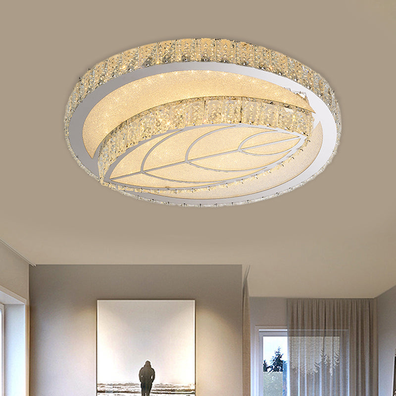 Modern Leave/Circle Flush Light Bevel Cut Glass Sleeping Room LED Ceiling Mounted Fixture in Chrome - Clearhalo - 'Ceiling Lights' - 'Close To Ceiling Lights' - 'Close to ceiling' - 'Flush mount' - Lighting' - 1427440