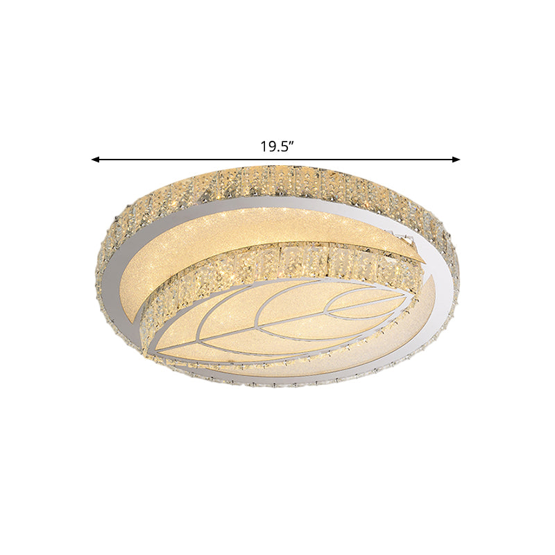 Modern Leave/Circle Flush Light Bevel Cut Glass Sleeping Room LED Ceiling Mounted Fixture in Chrome - Clearhalo - 'Ceiling Lights' - 'Close To Ceiling Lights' - 'Close to ceiling' - 'Flush mount' - Lighting' - 1427442