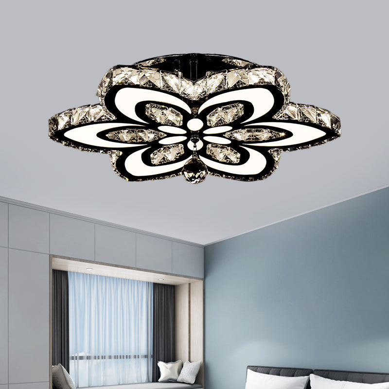 LED Floral Semi Flush Mount Modern Clear/Amber Square-Cut Crystals Ceiling Lighting for Bedroom - Clear - Clearhalo - 'Ceiling Lights' - 'Close To Ceiling Lights' - 'Close to ceiling' - 'Semi-flushmount' - Lighting' - 1427457