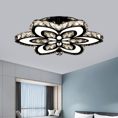 LED Floral Semi Flush Mount Modern Clear/Amber Square-Cut Crystals Ceiling Lighting for Bedroom Clear Clearhalo 'Ceiling Lights' 'Close To Ceiling Lights' 'Close to ceiling' 'Semi-flushmount' Lighting' 1427457