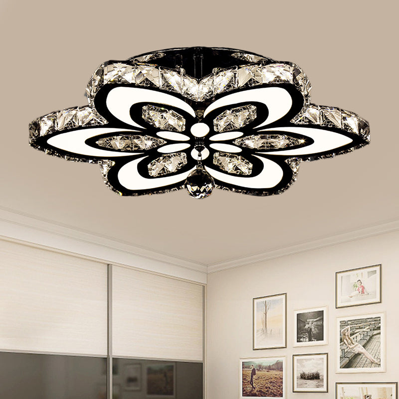 LED Floral Semi Flush Mount Modern Clear/Amber Square-Cut Crystals Ceiling Lighting for Bedroom - Clearhalo - 'Ceiling Lights' - 'Close To Ceiling Lights' - 'Close to ceiling' - 'Semi-flushmount' - Lighting' - 1427458