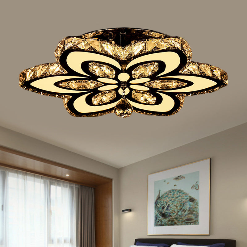 LED Floral Semi Flush Mount Modern Clear/Amber Square-Cut Crystals Ceiling Lighting for Bedroom - Amber - Clearhalo - 'Ceiling Lights' - 'Close To Ceiling Lights' - 'Close to ceiling' - 'Semi-flushmount' - Lighting' - 1427461
