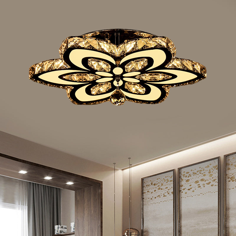 LED Floral Semi Flush Mount Modern Clear/Amber Square-Cut Crystals Ceiling Lighting for Bedroom - Clearhalo - 'Ceiling Lights' - 'Close To Ceiling Lights' - 'Close to ceiling' - 'Semi-flushmount' - Lighting' - 1427462