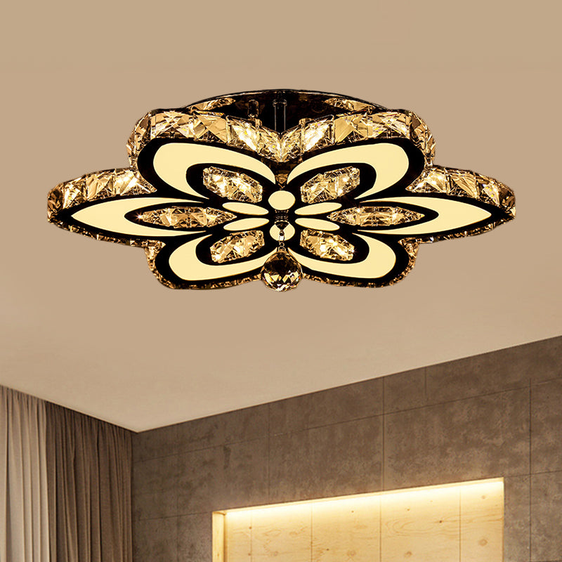 LED Floral Semi Flush Mount Modern Clear/Amber Square-Cut Crystals Ceiling Lighting for Bedroom - Clearhalo - 'Ceiling Lights' - 'Close To Ceiling Lights' - 'Close to ceiling' - 'Semi-flushmount' - Lighting' - 1427463