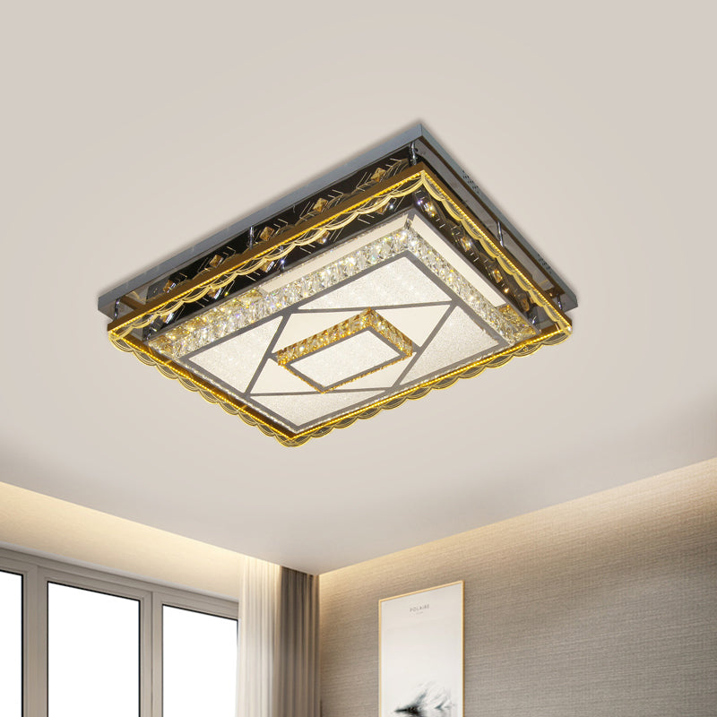 LED Ceiling Mounted Light Contemporary Rectangular Clear Cut Crystal Blocks Flushmount in Nickel - Nickel - Clearhalo - 'Ceiling Lights' - 'Close To Ceiling Lights' - 'Close to ceiling' - 'Flush mount' - Lighting' - 1427466