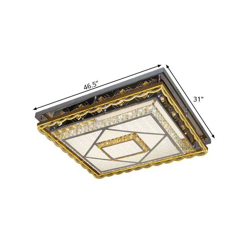LED Ceiling Mounted Light Contemporary Rectangular Clear Cut Crystal Blocks Flushmount in Nickel - Clearhalo - 'Ceiling Lights' - 'Close To Ceiling Lights' - 'Close to ceiling' - 'Flush mount' - Lighting' - 1427469