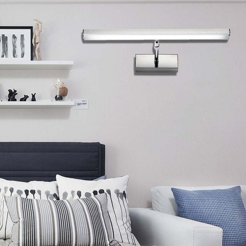 Aluminum Rectangle Vanity Lighting Simple Style 19"/23" Width LED Sconce Wall Light in Chrome, Warm/White Light Silver White Clearhalo 'Cast Iron' 'Glass' 'Industrial' 'Modern wall lights' 'Modern' 'Tiffany' 'Traditional wall lights' 'Vanity Lights' 'Wall Lights' Lighting' 142800