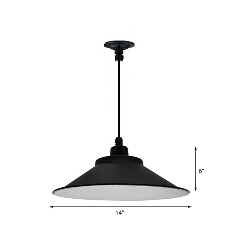 12"/14" Dia 1 Head Hanging Ceiling Light with Cone Shade Metal Industrial Indoor Pendant Light in Black Clearhalo 'Art Deco Pendants' 'Black' 'Cast Iron' 'Ceiling Lights' 'Ceramic' 'Crystal' 'Industrial Pendants' 'Industrial' 'Metal' 'Middle Century Pendants' 'Pendant Lights' 'Pendants' 'Rustic Pendants' 'Tiffany' Lighting' 142815