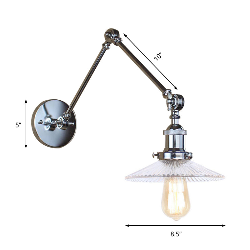 Saucer Living Room Sconce Light Fixture Rustic Style Prismatic Glass 1 Light Black/Silver/Brass Wall Lamp Clearhalo 'Cast Iron' 'Glass' 'Industrial wall lights' 'Industrial' 'Middle century wall lights' 'Modern' 'Tiffany' 'Traditional wall lights' 'Wall Lamps & Sconces' 'Wall Lights' Lighting' 142825