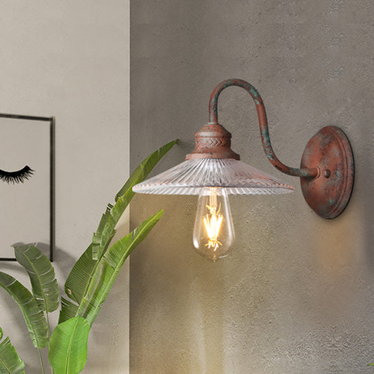 One Bulb Ribbed Glass Sconce Light Fixture Industrial Rust Wide Flare Dining Room Wall Lamp Rust Clearhalo 'Art deco wall lights' 'Cast Iron' 'Glass' 'Industrial wall lights' 'Industrial' 'Middle century wall lights' 'Modern' 'Rustic wall lights' 'Tiffany' 'Traditional wall lights' 'Wall Lamps & Sconces' 'Wall Lights' Lighting' 142828