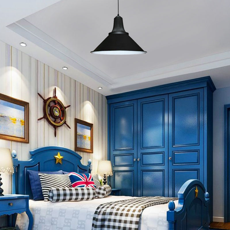 12"/14" W Extendable Cone Shade Metal Pendant Light Retro Style 1 Head Indoor Ceiling Hanging Light in Black Clearhalo 'Art Deco Pendants' 'Black' 'Cast Iron' 'Ceiling Lights' 'Ceramic' 'Crystal' 'Industrial Pendants' 'Industrial' 'Metal' 'Middle Century Pendants' 'Pendant Lights' 'Pendants' 'Rustic Pendants' 'Tiffany' Lighting' 142832