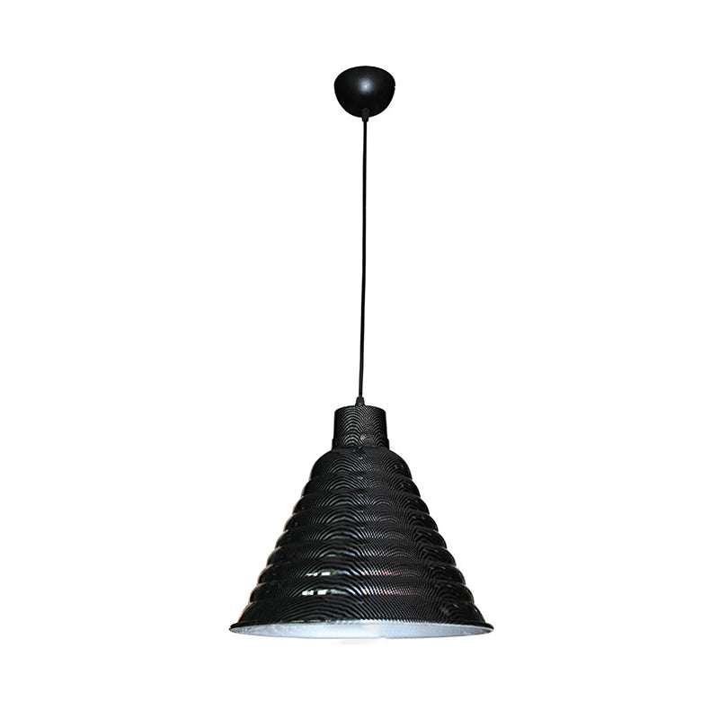 Ribbed Tapered Shade Metal Hanging Light Industrial Style 1 Light Restaurant Pendant Lighting in Black Clearhalo 'Art Deco Pendants' 'Black' 'Cast Iron' 'Ceiling Lights' 'Ceramic' 'Crystal' 'Industrial Pendants' 'Industrial' 'Metal' 'Middle Century Pendants' 'Pendant Lights' 'Pendants' 'Rustic Pendants' 'Tiffany' Lighting' 142853