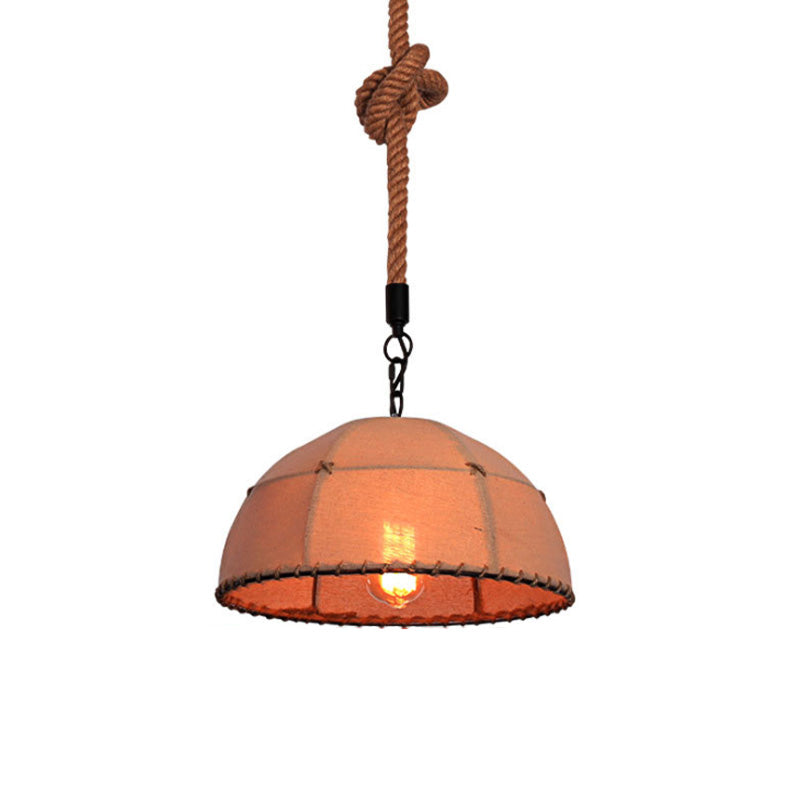 14"/18" W Dome Shade Restaurant Hanging Lamp Lodge Style Fabric and Rope Beige Pendant Light Clearhalo 'Art Deco Pendants' 'Cast Iron' 'Ceiling Lights' 'Ceramic' 'Crystal' 'Industrial Pendants' 'Industrial' 'Metal' 'Middle Century Pendants' 'Pendant Lights' 'Pendants' 'Tiffany' Lighting' 142895