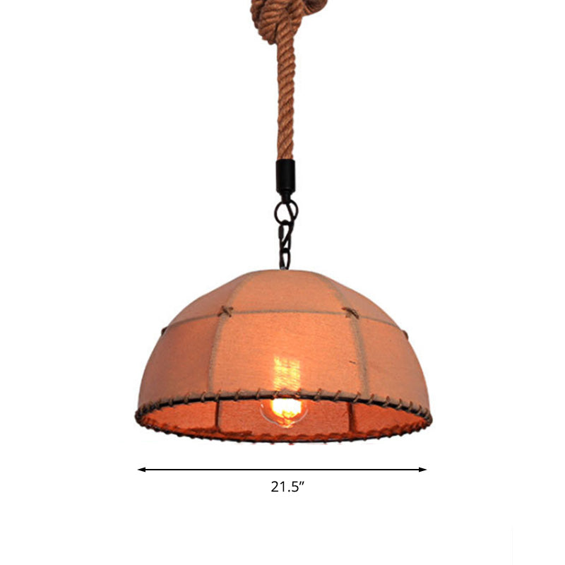14"/18" W Dome Shade Restaurant Hanging Lamp Lodge Style Fabric and Rope Beige Pendant Light Clearhalo 'Art Deco Pendants' 'Cast Iron' 'Ceiling Lights' 'Ceramic' 'Crystal' 'Industrial Pendants' 'Industrial' 'Metal' 'Middle Century Pendants' 'Pendant Lights' 'Pendants' 'Tiffany' Lighting' 142896