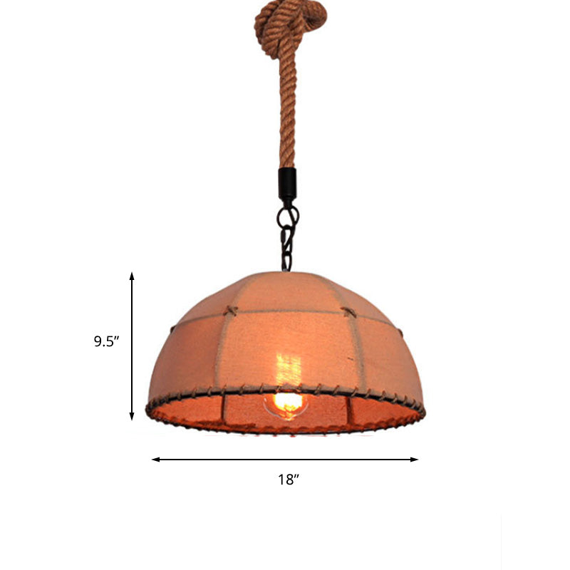 14"/18" W Dome Shade Restaurant Hanging Lamp Lodge Style Fabric and Rope Beige Pendant Light Clearhalo 'Art Deco Pendants' 'Cast Iron' 'Ceiling Lights' 'Ceramic' 'Crystal' 'Industrial Pendants' 'Industrial' 'Metal' 'Middle Century Pendants' 'Pendant Lights' 'Pendants' 'Tiffany' Lighting' 142897
