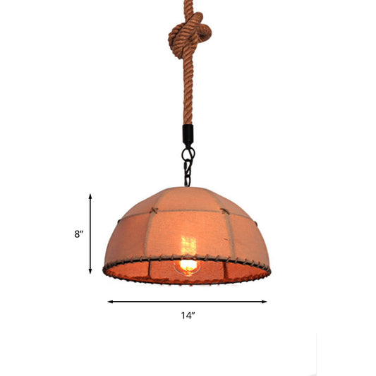 14"/18" W Dome Shade Restaurant Hanging Lamp Lodge Style Fabric and Rope Beige Pendant Light Clearhalo 'Art Deco Pendants' 'Cast Iron' 'Ceiling Lights' 'Ceramic' 'Crystal' 'Industrial Pendants' 'Industrial' 'Metal' 'Middle Century Pendants' 'Pendant Lights' 'Pendants' 'Tiffany' Lighting' 142898