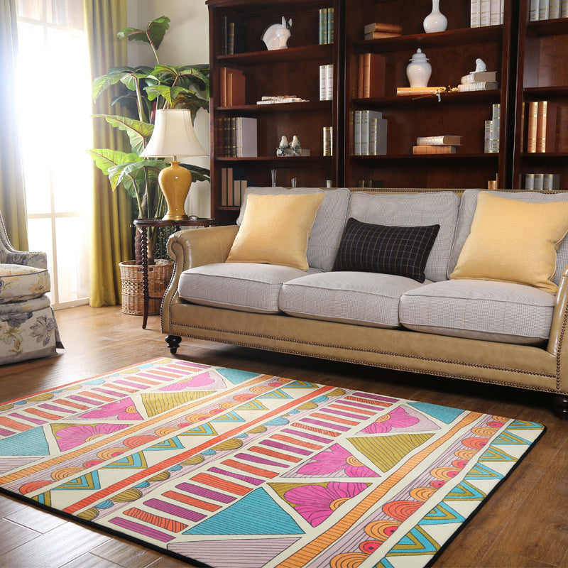 Banded Geometric Southwestern Rug Colorful Polyester Carpet with floral Anti-Slip Backing Power Loom Indoor Area Rug Red-Blue Clearhalo 'Area Rug' 'Rugs' 'Southwestern' Rug' 1429141