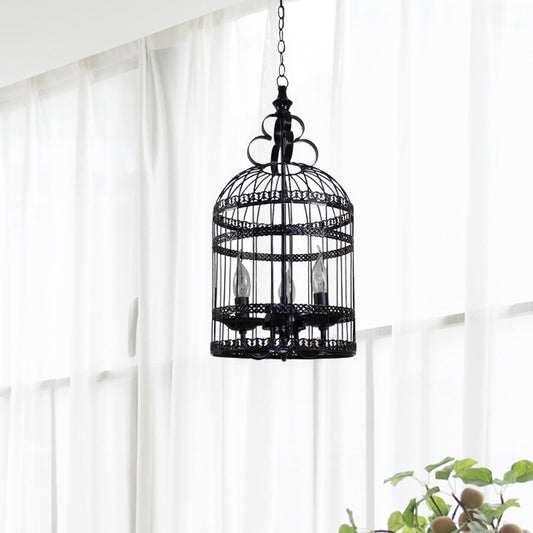 3/6 Bulbs Bird Cage Hanging Light with Candle Creative Industrial Style Black Metallic Chandelier Lamp for Bedroom Clearhalo 'Cast Iron' 'Ceiling Lights' 'Chandeliers' 'Industrial Chandeliers' 'Industrial' 'Metal' 'Middle Century Chandeliers' 'Rustic Chandeliers' 'Tiffany' Lighting' 1429458